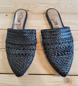 Sam Edelman Natalya sz 9.5 Black Woven Leather Mules Flats Slip On Sandals Shoes - Picture 1 of 8
