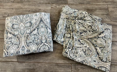 Pottery Barn Mackenna Paisley Organic Percale King Duvet Cover 2 Euro Shams Blue - Image 1 of 4