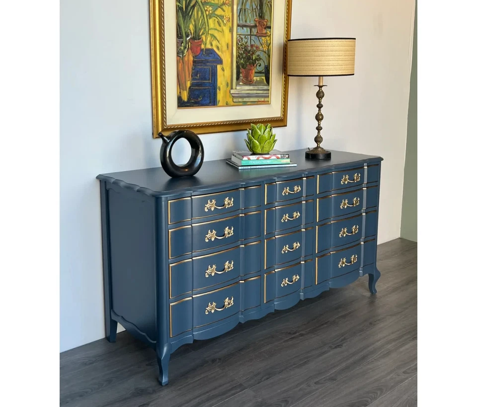 Французский провинциальный синий комод конца 20 века из двенадцати ящиков - Изображение 1 из 4