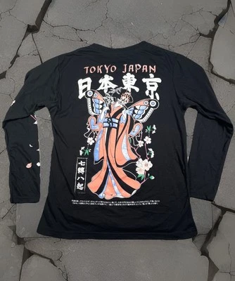 Camisa masculina Fresh Laundry média preta Tóquio caveira quimono gráfico manga longa - Imagem 1 de 4