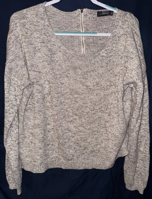 The Limited XL Gray Metallic Knit Sweater Long Sleeve Back Zip Orange Stripe - Image 1 of 4