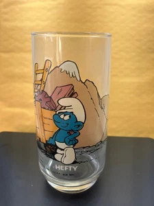 Hefty Smurf Clear Drinking Glass 1982 Hardees 6" Peyo Wallace Berrie Vintage - Picture 1 of 2