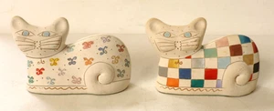 A SALADINO Italian art pottery CAT FIGURINES x 2 Hand painted - Picture 1 of 14