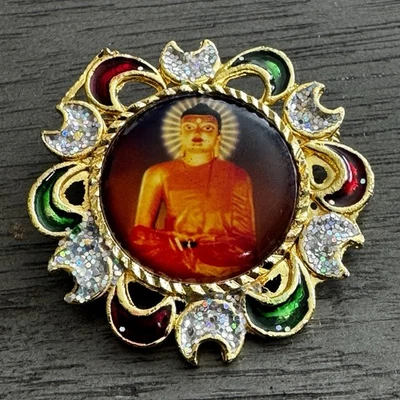 Vtg Buddha Amulet brooch Pin Thai Phra Sun Moon Protection Fortune Tranquility - Image 1 of 4