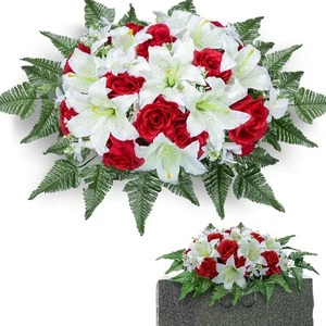 Künstliche Friedhof Blumensättel für Gräber, Friedhof Gedenk Blumen für draußen - Bild 1 von 6