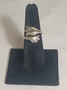 Vtg Sterling Silver Spain Avon Tulip Flower Pypass Ring Band size 7.5 Adjustable - Picture 1 of 12