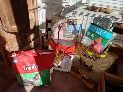 Переработанные сумки с короткими ручками ручной работы из зерна и корма сумки курица, собака, кошка, коза, птица + - Изображение 1 из 4