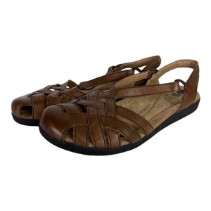 Sandalias Earth Origins Nellie de cuero marrón tejido con tiras punta cerrada para mujer talla 7 - Imagen 1 de 10