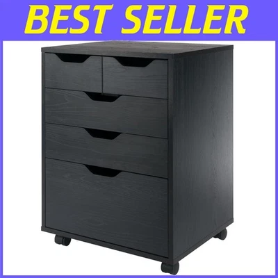 Versatile Black Wheeled Cabinet with Storage Bins & Drawers - 15.98" D x 26.3" H - Image 1 of 4