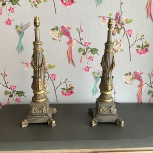 A Pair Of Country House Vintage Lamps Classic Column Style - Picture 1 of 20