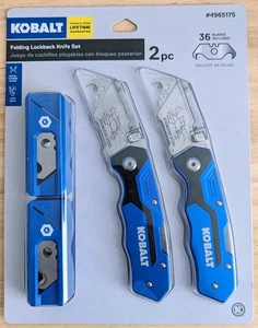 KOBALT Folding Lockback Utility Knife Set + (2-Pack 36 Blades) Hook Edge (Roof) - Picture 1 of 3