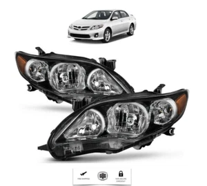 For 2011 2012 2013 Toyota Corolla Front Headlights Set Black Housing Clear Lens - Picture 1 of 8