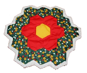 Candle Table Mat Doily From Vintage Grandmas Flower Garden Cutter Quilt Piece - Picture 1 of 2