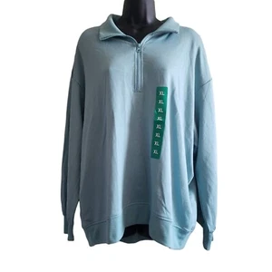 Three Dots Pullover Sweater Fleece Quarter Zip Womens Long Sleeve Nile Blue XL - Picture 1 of 9