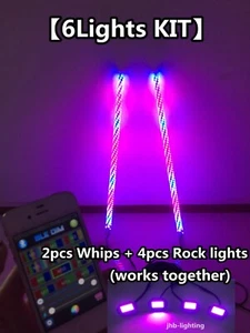 2PCS 3FT Chasing Twisted Whips Lights + 4PCS Chasing Rock Lights SET (Bluetooth) - Picture 1 of 10
