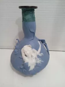 Art Nuevo Vase um 1890-1910 Kameen Stil. Blau Blumen Weiß Dame Metall Top Antik - Bild 1 von 14