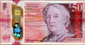 Royal Bank of Scotland 50 pounds Banknote.Single 50 Pounds 2020 POLYMER UNC Bill - Picture 1 of 2