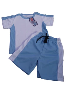 BNWT Boys Size 2 Cute White and Pale Blue Stretch Sports Tee Shirt & Shorts Set - Picture 1 of 1