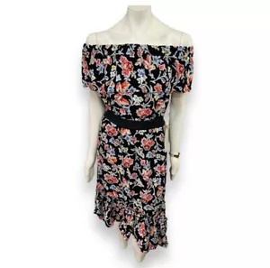 Love In | Off The Shoulder Midi Dress with Red Floral Print Small - Picture 1 of 7