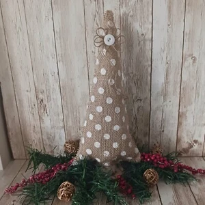 Christmas Tree Primitive Farmhouse Country Natural Burlap Fabric Tablescape - Picture 1 of 2