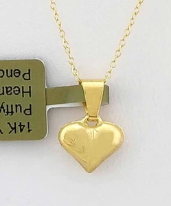 SOLID PUFFED 3D DESIGN HEART PENDANT 14K YELLOW GOLD - New With Tag - Picture 1 of 5