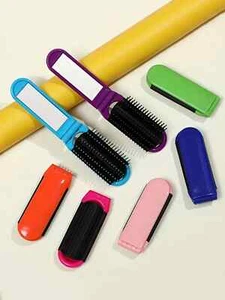 Protable Folding Hair Brush with Mirror - Compact, Drawable Mini Travel Size - Picture 1 of 11