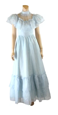 Vestido Jessica McClintock Vintage Años 80 Azul Lunares Dama de honor Baile de graduación Fiesta Talla 3 Foto 1 de 4