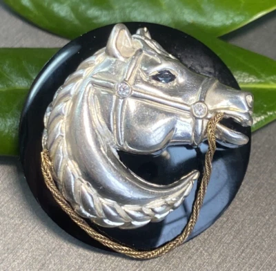 Colgante de diamantes vintage cabeza de caballo zafiro patrimonio joyería fina usado Foto 1 de 4