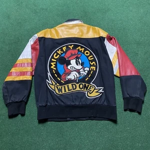 Chaqueta de Cuero Vintage Mickey Mouse Wild One Para Hombre Talla M Abrigo Jeff Hamilton Negro - Imagen 1 de 11