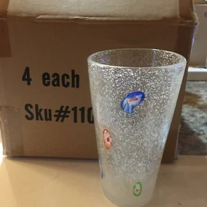 Set of 4 Crate & Barrel Zazz Millefiori Bubble Glass Tumblers NEW OLD STOCK - Picture 1 of 4