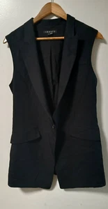Theory womens size 10 long black tuxedo suit vest fine wool silk flavio - Picture 1 of 5
