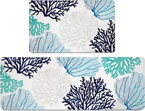 Coastal Beach Kitchen Floor Mat Rugs Set 2 Pcs anti Fatigue Mats Ocean Themed Co - Picture 1 of 12