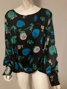 Vince Camuto Blusa Negra Verde Azul Estampado Floral XL - Imagen 1 de 6