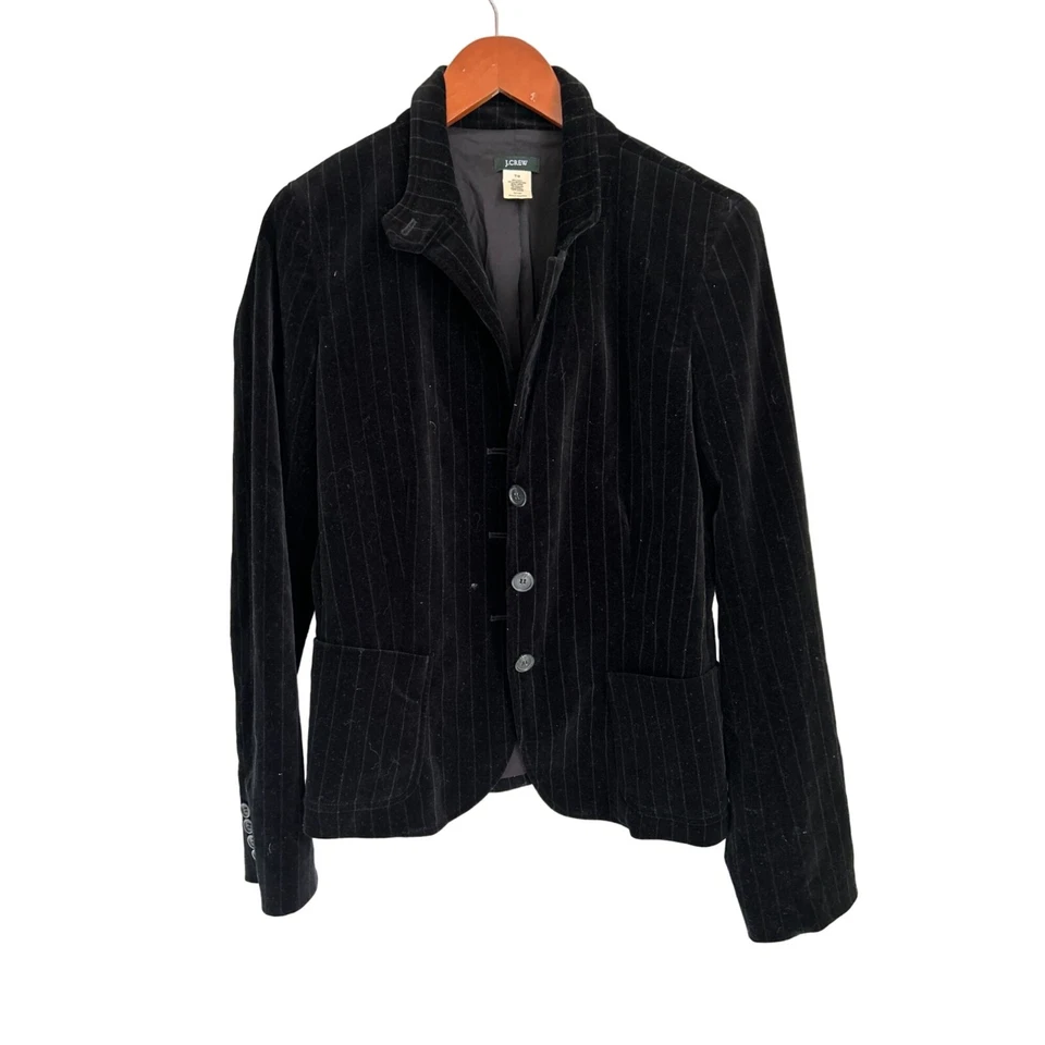 J. Chaqueta Blazer Crew Terciopelo Hacking 3 Botones Rayas Completamente Forrada Negra Talla 10 Foto 1 de 4