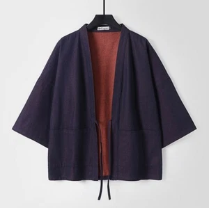 Hombres Denim Kimono Chaqueta Abrigo Japonés Yukata Cárdigan Suelto Prendas de abrigo Haori - Imagen 1 de 10