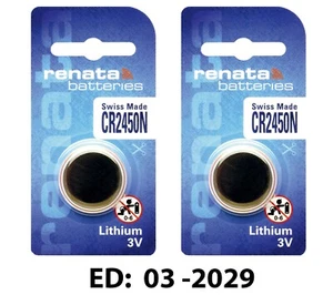 2 x RENATA CR2450N LITHIUM BATTERIES 3V CELL COIN BUTTON SWISS MADE EXP 03/2029 - Picture 1 of 1