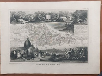 1845 CARTE DÉPARTEMENT DE LA MOSELLE (57) ATLAS LEVASSEUR GRAVURE GÉOGRAPHIE - Photo 1/3