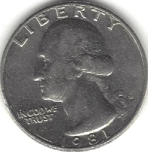 1981-D 25c Washington Quarter, (US MÜNZE, GELD, SAMMLERSTÜCK) - Bild 1 von 2