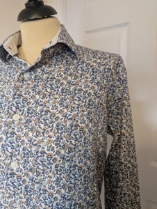 REPORT COLLECTION 97% Cotton Liberty Style Floral White Blue Mens Shirt 15" S - Picture 1 of 10
