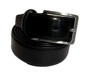 KingSize Men's Casual Stitched Edge Leather Belt Black Chrome Buckle 48/50 - Picture 1 of 8
