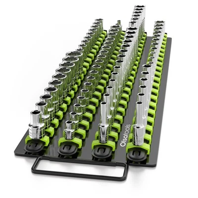 Portable Socket Organizer Tray | Black Rails with Green Clips | Holds 80 Sock... - Image 1 of 4
