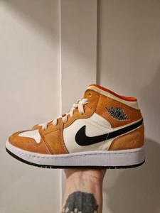 Nike Air Jordan 1 Mid Orange Suede Trainers DV1336-800 Uk 4 - Picture 1 of 6