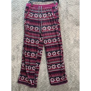 Snowflake Pajama Pants Small Lounge Sleepwear Burgundy Blue - Picture 1 of 7