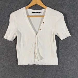 Sportsgirl Cardigan Womens Medium White Ribbed Knit Office Formal Career - Picture 1 of 11