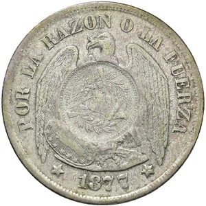 ☆ GUATEMALA 1894 • PESO 1/2 REAL ☆ COUNTERMARKED ON 1877 CHILE PESO ☆ KM#216☆D1332 - Bild 1 von 4
