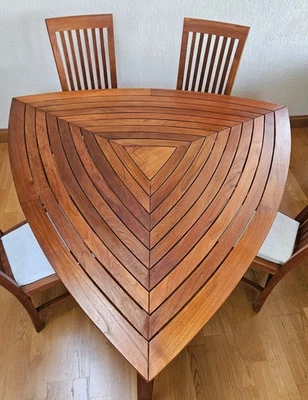 Solid Teak Table and 6 chairs (Unique design - triangular) - Image 1 of 4