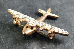 Wendy Gell Unsigned Rhinestone Airplane Plane Brooch Pin OBO - Picture 1 of 8