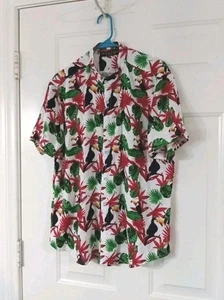 Black Perry Tropical Hawaiian Button Up Shirt Men's Size XL Toucans Rayon - Picture 1 of 6
