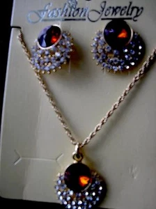 Juego de pendientes collar topacio champán cristal austríaco oro 14k 18" REGALO - Imagen 1 de 3