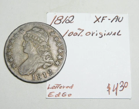1812 100% ORIGINA! EARLY BUST HALF XF - AU !!!!!!!!!!! PERFECT RIMS & FIELDS! ⭐⭐ Cover